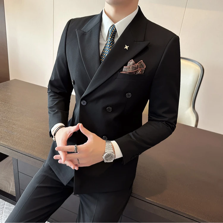 预售设计款职业婚礼西服帅气双排扣西服商务修身成人西装礼服套装