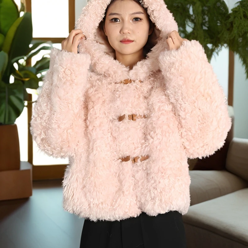 冬季【顽童款】冰岛托卡皮毛一体羊皮毛一体连帽女士气质短款