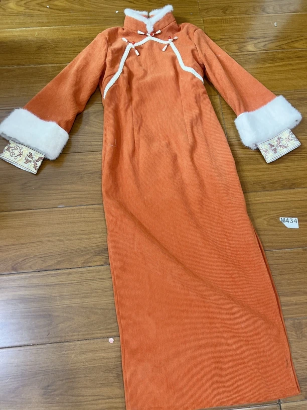 V-2165 小南瓜 条绒 冬款加绒加厚年轻款改良旗袍120cm长款