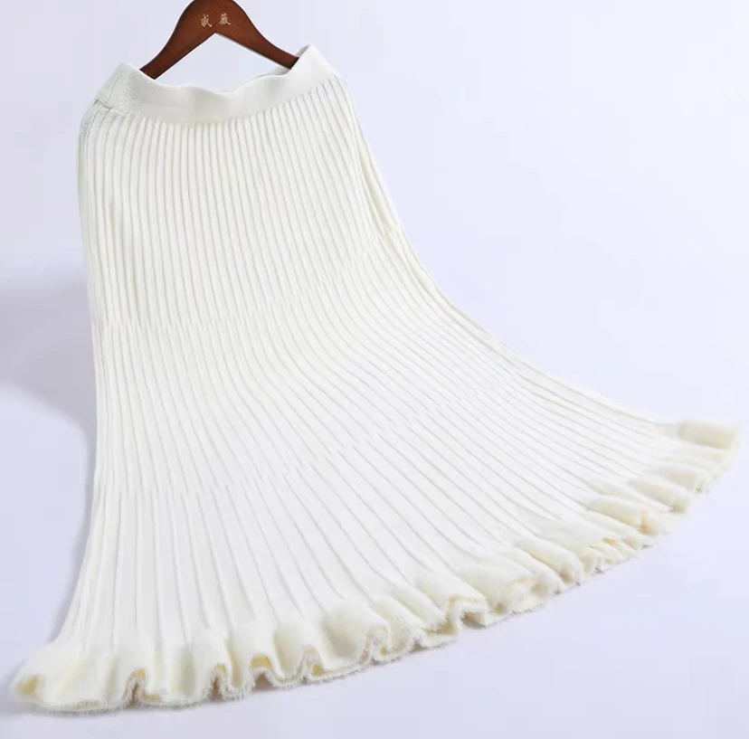 V-007 旗袍 水绒绒木耳花边 显瘦半身裙百搭打底秋冬高腰时尚纯色