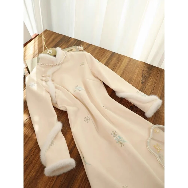 V-758  南音 几皮绒 冬款 加绒 加厚 年轻款改良旗袍110cm长款