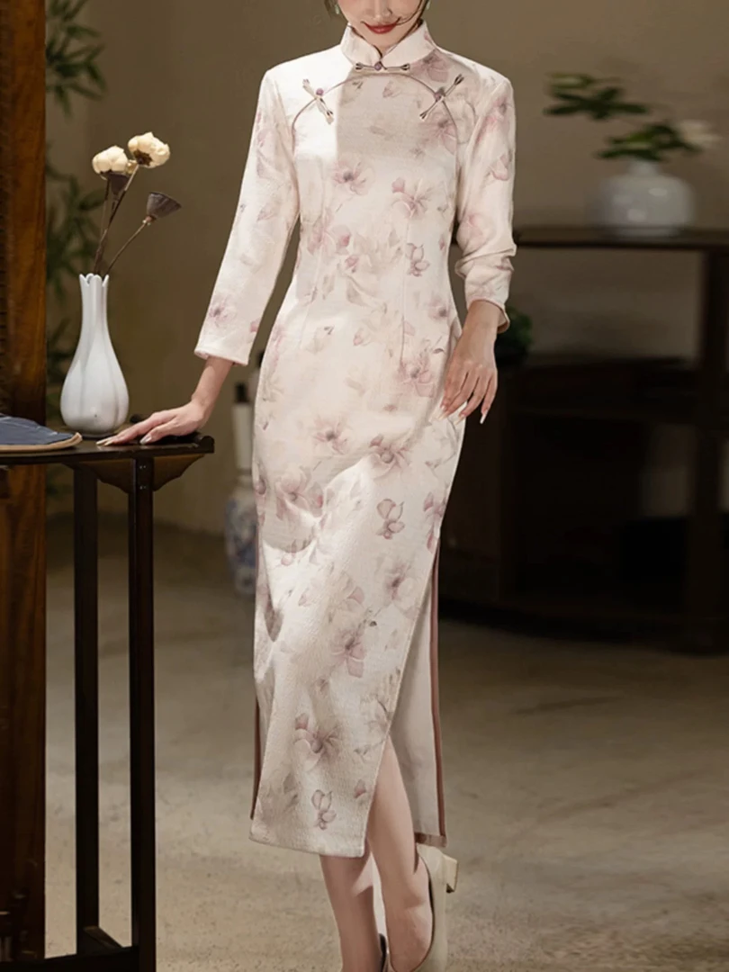 V-2100 暖玉 瑾禾绉 冬款加厚年轻款改良旗袍115cm长款