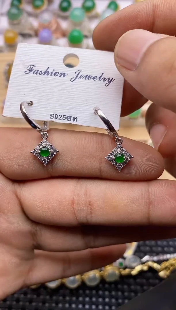 【闪购商品】翡翠耳饰银S925镶嵌/9000