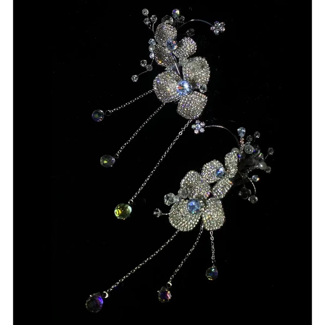 非金属婚庆饰品 精美花朵造型水钻耳挂309