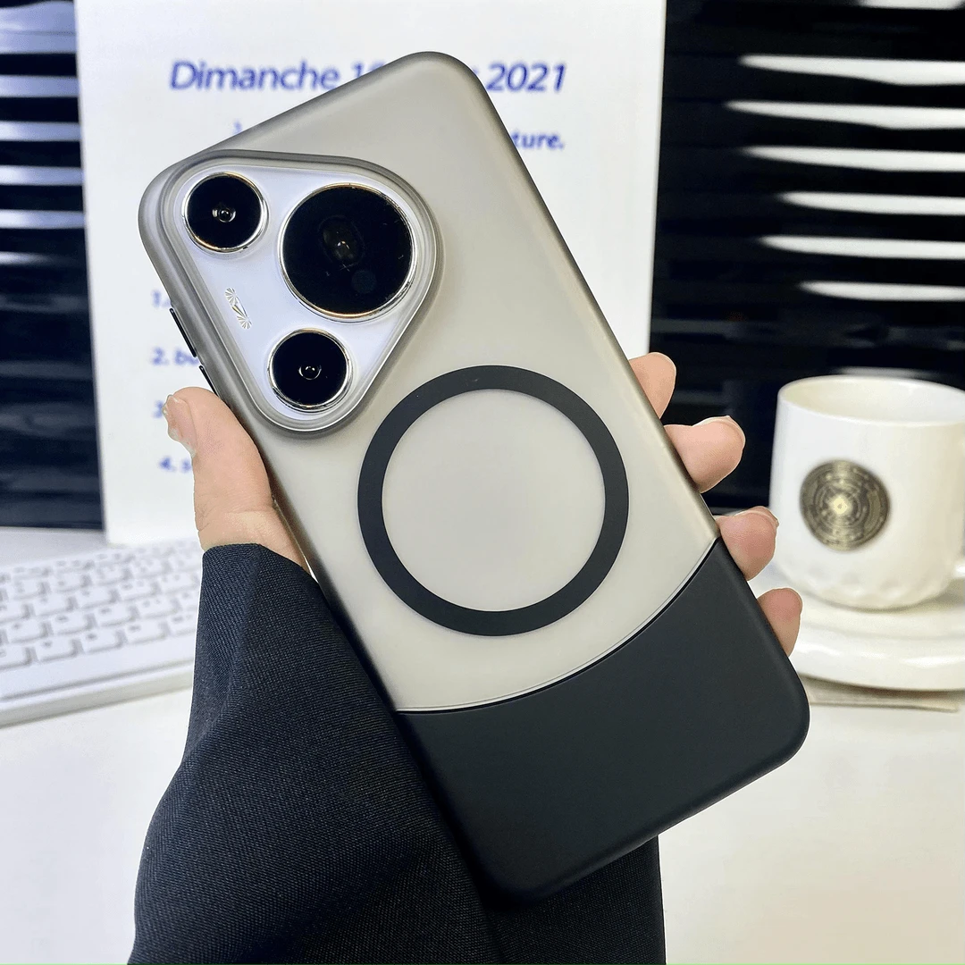 创意上下拼接适用华为pura70pro手机壳磨砂磁吸pura70半透拼色潮