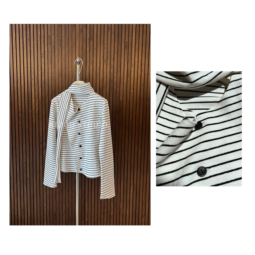 【痘痘私服】|【慵懒调】设计感飘带荡领条纹长袖