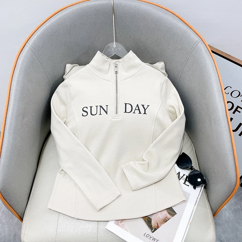 冬季新款女童卫衣休闲宽松立领儿童童装上衣中大童zb3904简约童品