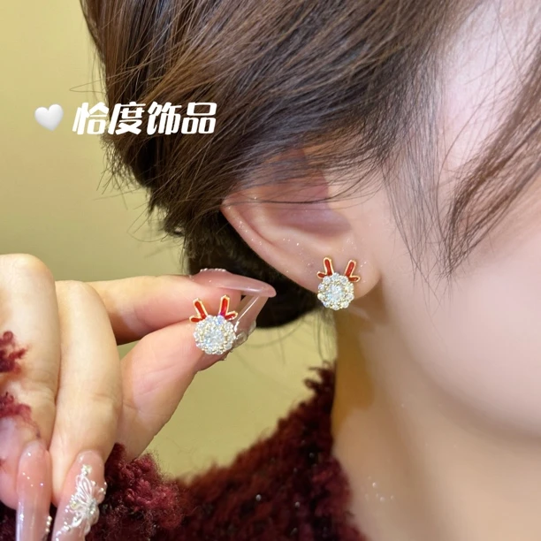 本命红角幸运旋转龙耳环小鹿耳钉