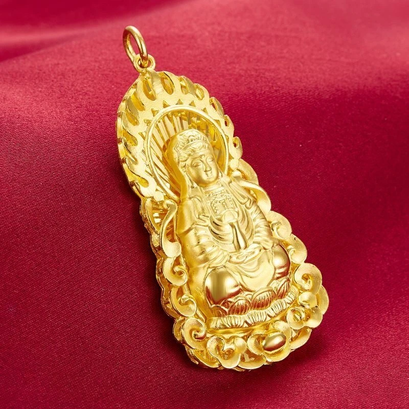 合金吊坠 【火焰观音吊坠】气质时尚大气金色实心挂坠镶嵌素款