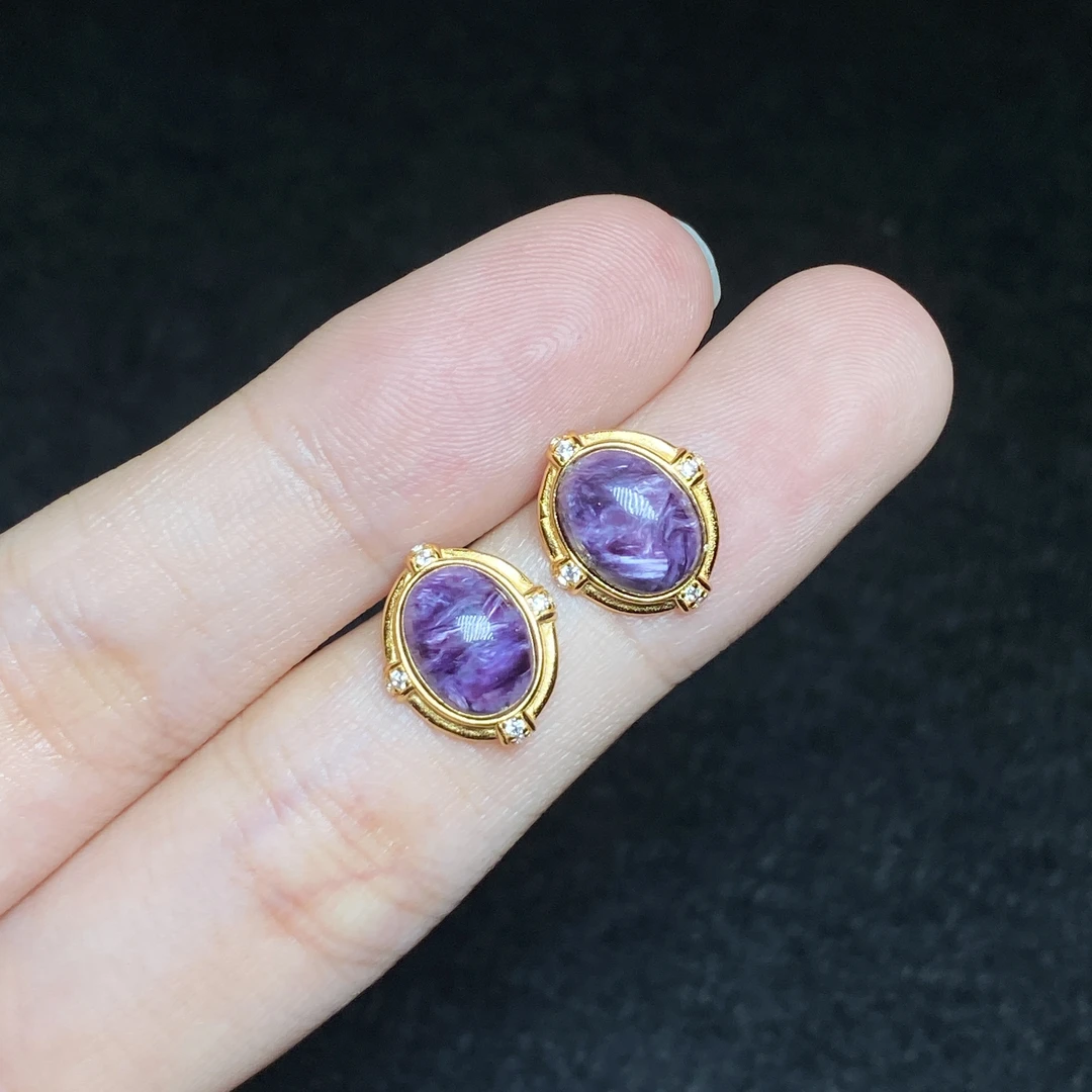 【小北严选】S925银紫龙晶耳钉16-20K20X279【多样性发一件】约6*8mm