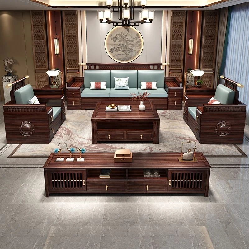 B661乌金木新中式实木沙发组合家用大小户型客厅冬夏两用高端沙发