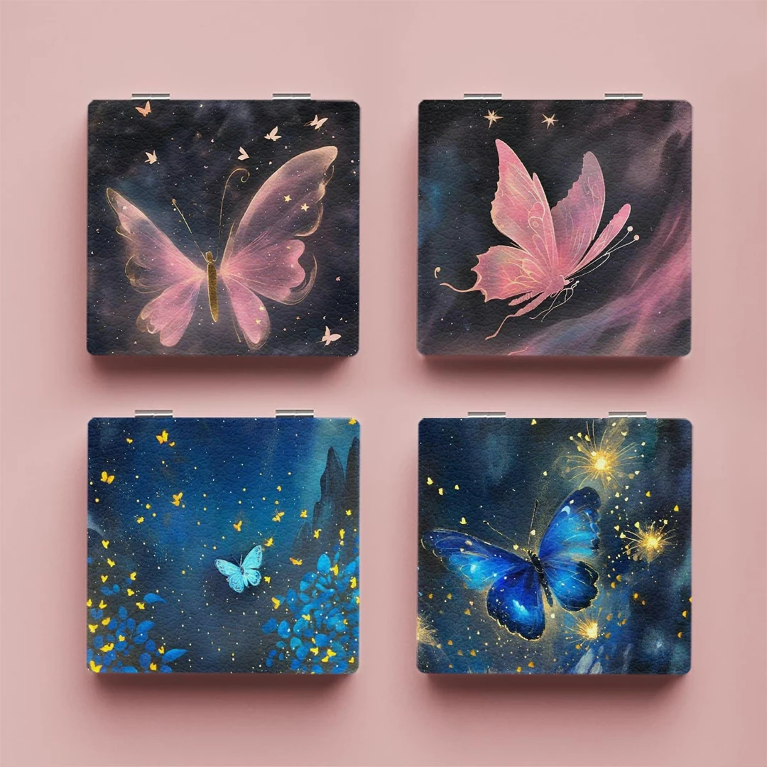 唯美蝴蝶系列便携化妆镜可爱学生小镜子双面镜折叠镜简约可爱简约