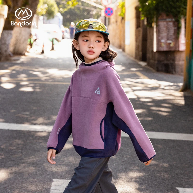 BANDOCIN/半度闲户外秋冬加厚连帽卫衣女童休闲运动加绒保暖上衣