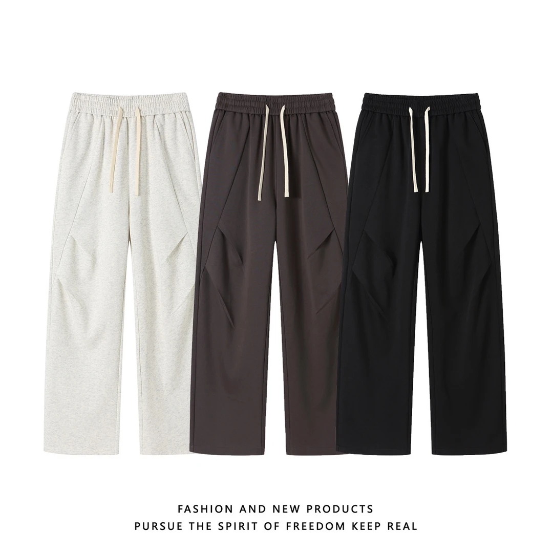 潮牌男女情侣秋季宽松休闲简约百搭美式复古抽绳直筒阔腿运动长裤