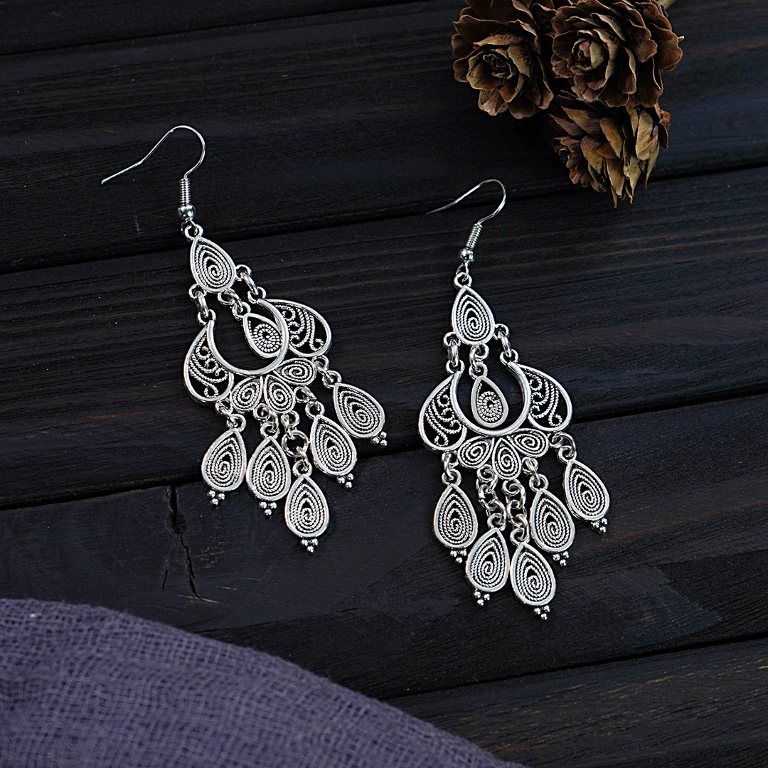 S20气质时尚百搭复古长款纯手工民族风素款个性耳环