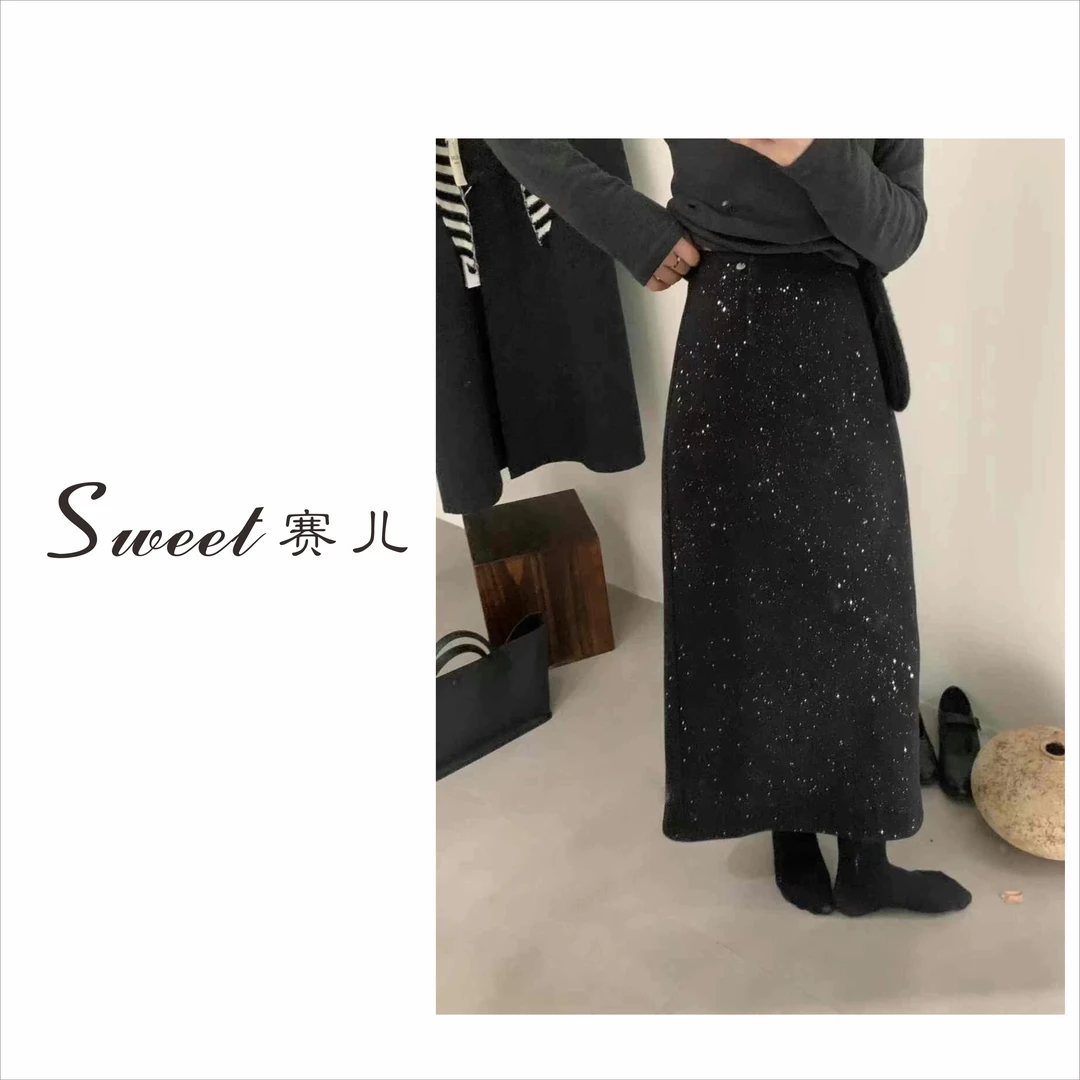 【流星轨迹】｛4503｝星空裙 设计感 加绒加厚 半身裙