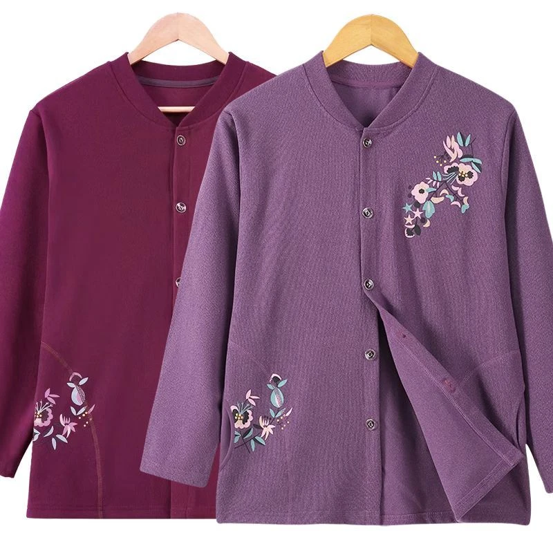 中老年人德绒保暖衣德绒开衫加肥加大口袋开身棉毛衫妈妈秋衣