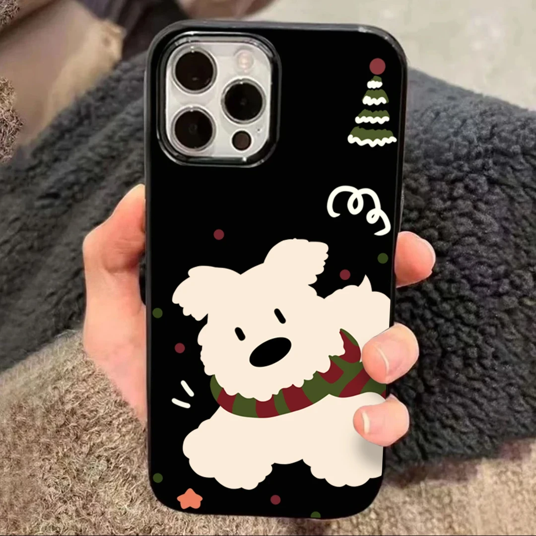 围巾小狗适用苹果16pro手机壳可爱iPhone14Promax创意1415卡通ins