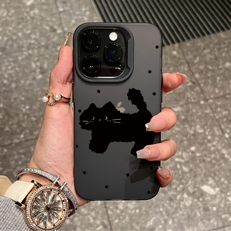 ins简约波点黑猫适用iPhone15/14promax手机壳11苹果13pro/12套xr
