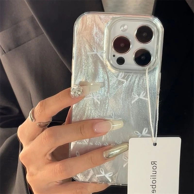 蓝小蝴蝶结羽纱壳适用苹果15手机iPhone13/14promax新款1211小众