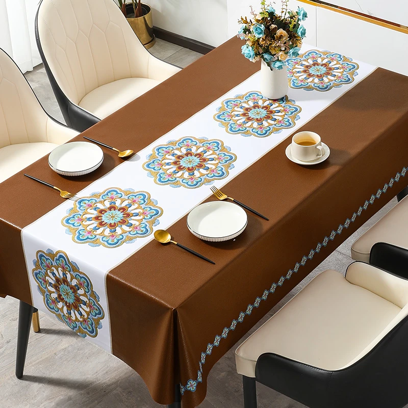 本知精致绣花桌布防水防油免洗网红桌布高级感新中式茶几餐桌桌布