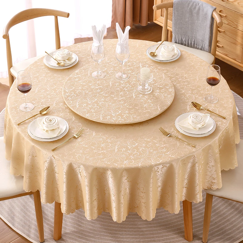 本知赤金百花蝴蝶边圆桌布防水防油免洗防烫餐大圆酒店圆形家用