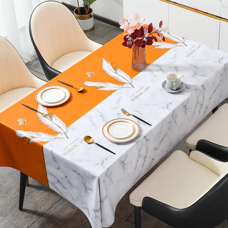 轻奢羽蝶新款家用高级感防水防油防烫免洗长方形餐桌茶几桌布