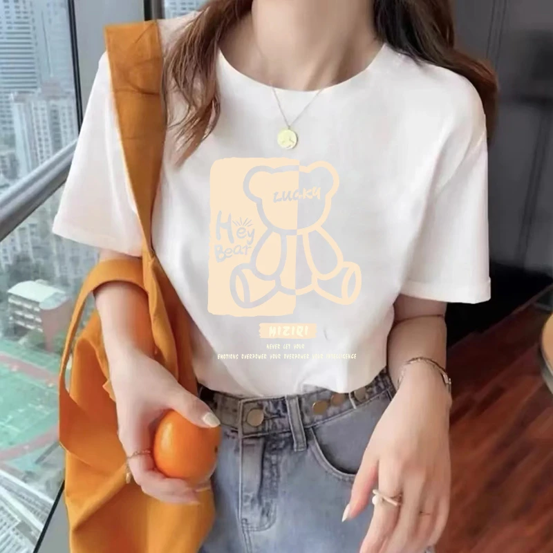 米子旗大码女款t恤女短袖新款纯棉薄款宽松遮肚子显瘦打底衫白色