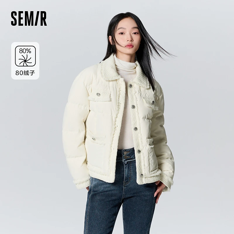 真羽绒|森马羽绒服女翻领气质时尚2023新款冬毛边肌理外套小香风