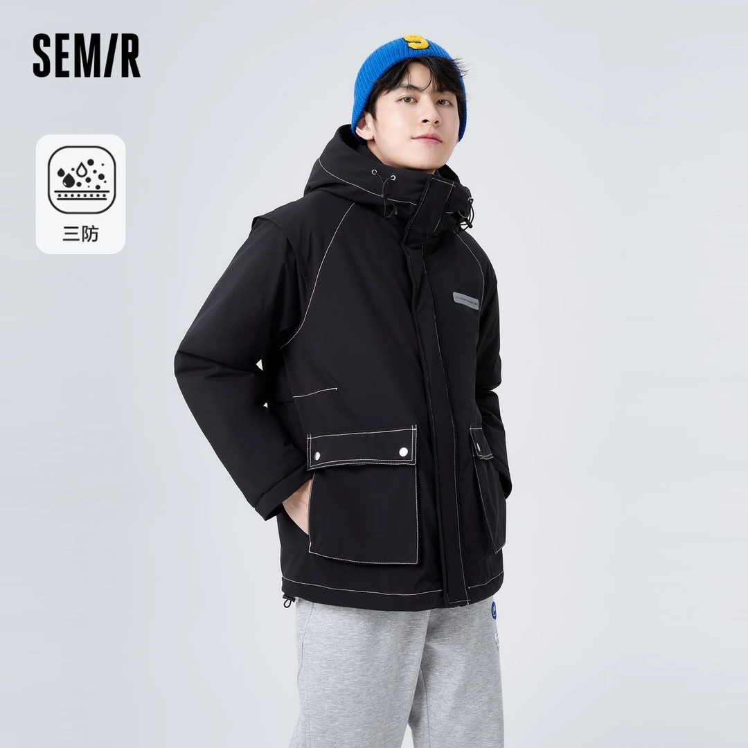 【三防】森马棉服冬季时尚撞色车线三防科技中长款温暖户外宽松外套