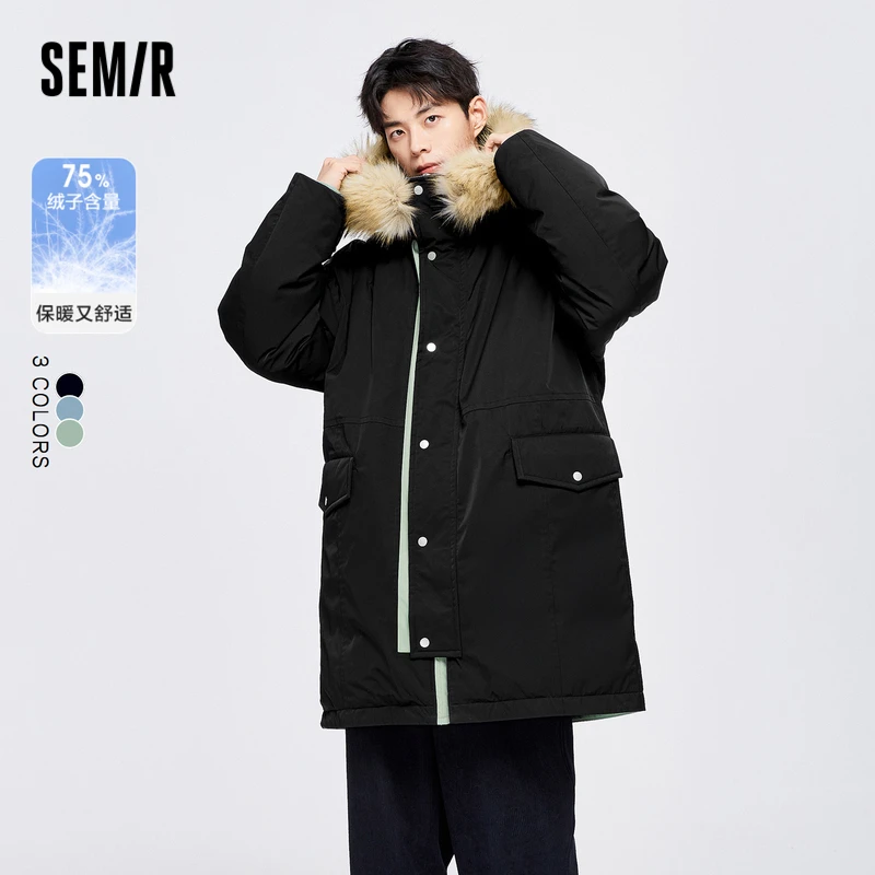 森马羽绒服男2022冬季新款宽松大毛领舒适连帽温暖长款外套个性潮