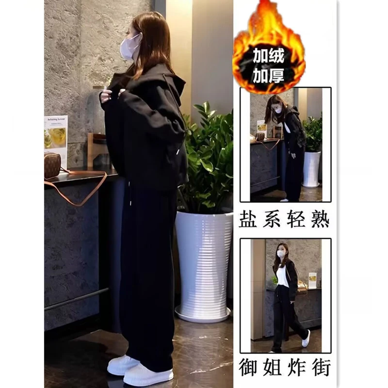 200斤胖mm休闲卫衣套装女士秋冬款加绒加厚特大码宽松显瘦运动服