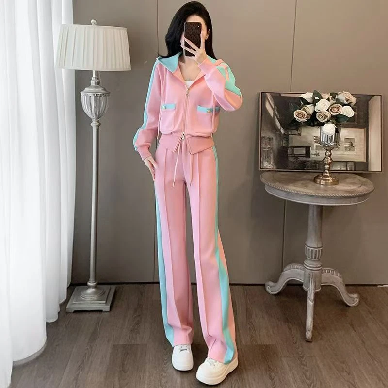 胖mm时尚休闲套装女款宽松显瘦春秋季网红小个子大码运动服两件套