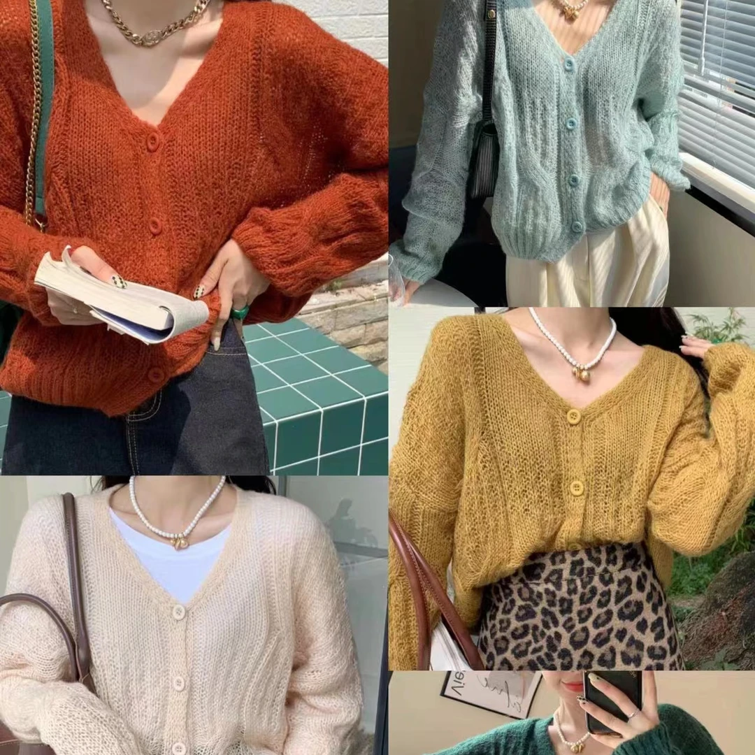 2025时尚欧韩百搭撤柜马海毛时尚网红慵懒风春秋季长袖针织衫清--