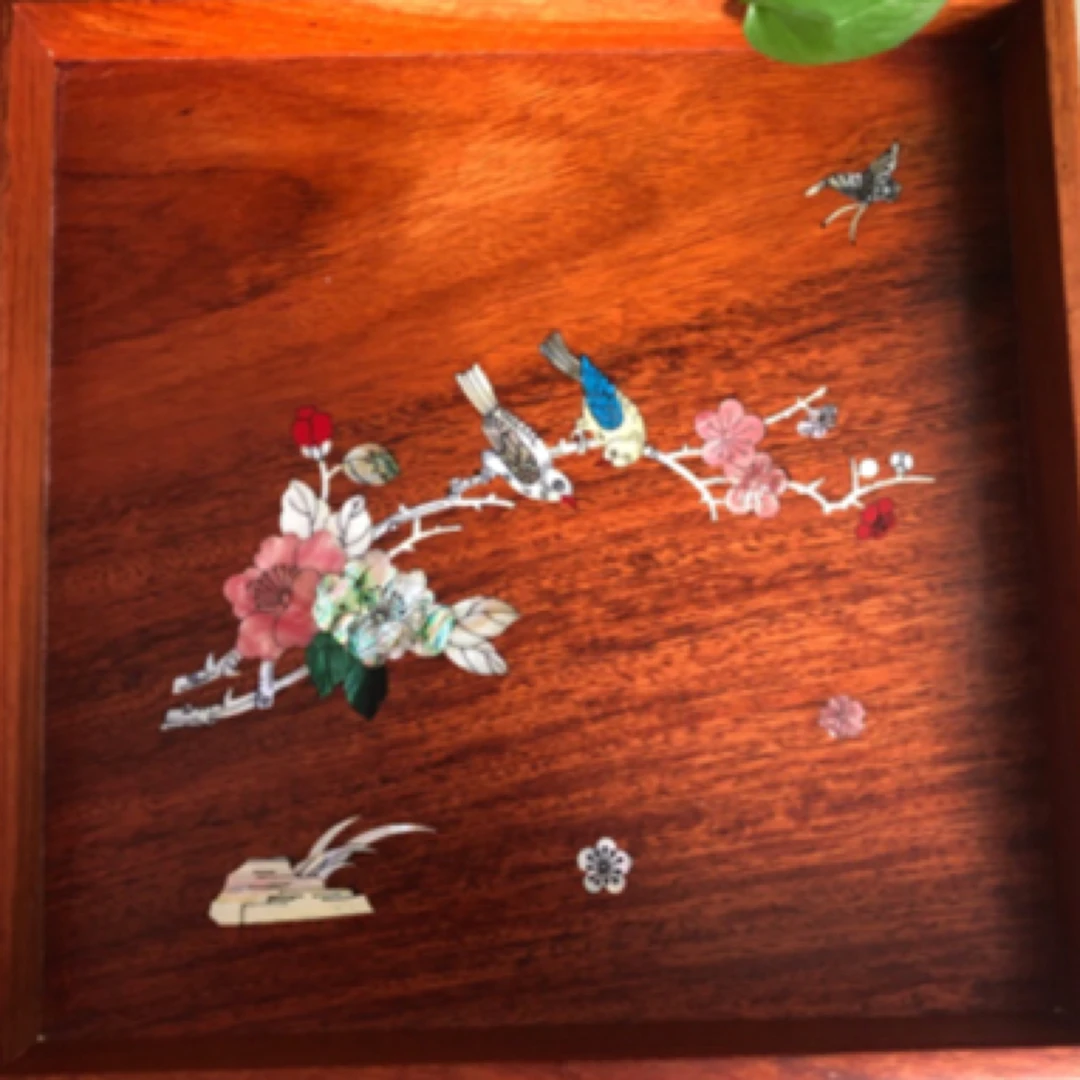 螺钿工艺古典梅花喜鹊茶盘果盘托盘27.5*27.5*4.5