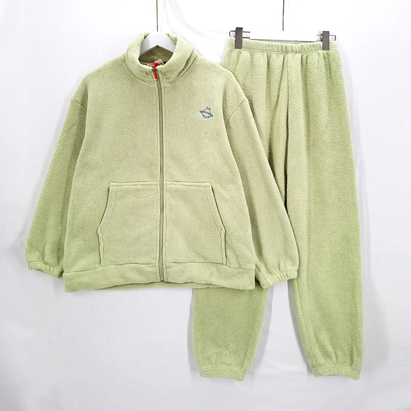 J110【工厂直销】女士家居服长袖拉链套装加绒休闲运动加厚保暖秋冬