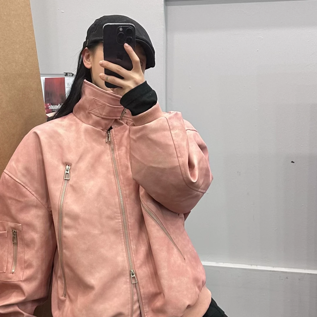 MaoQiaoYi复古pu皮棉服宽松加厚时尚休闲百搭情侣潮流【H】