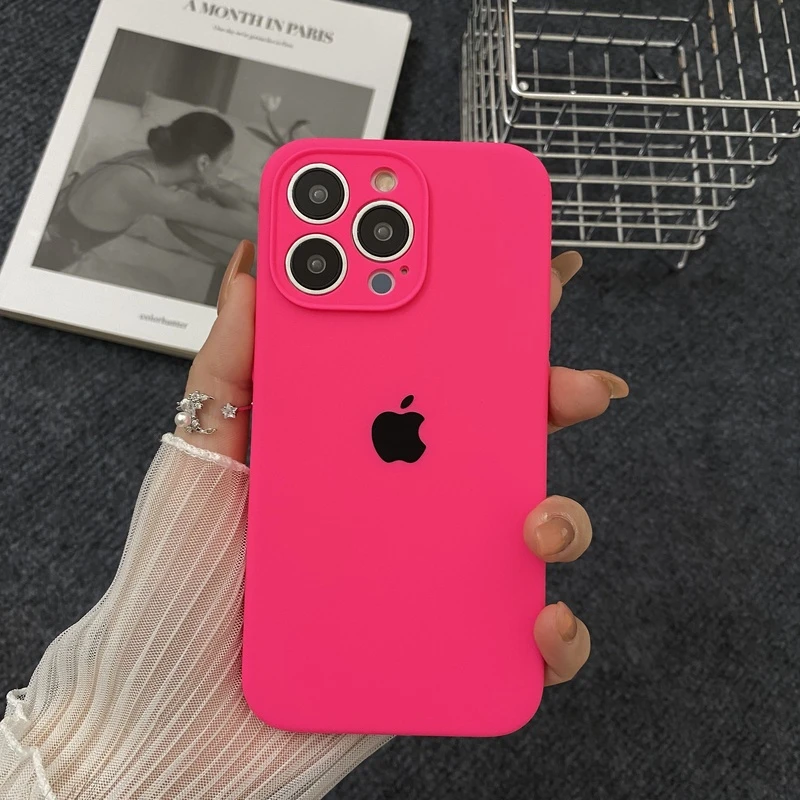 荧光粉苹果15promax防摔手机壳液态硅胶iPhone14女款13简约12全包