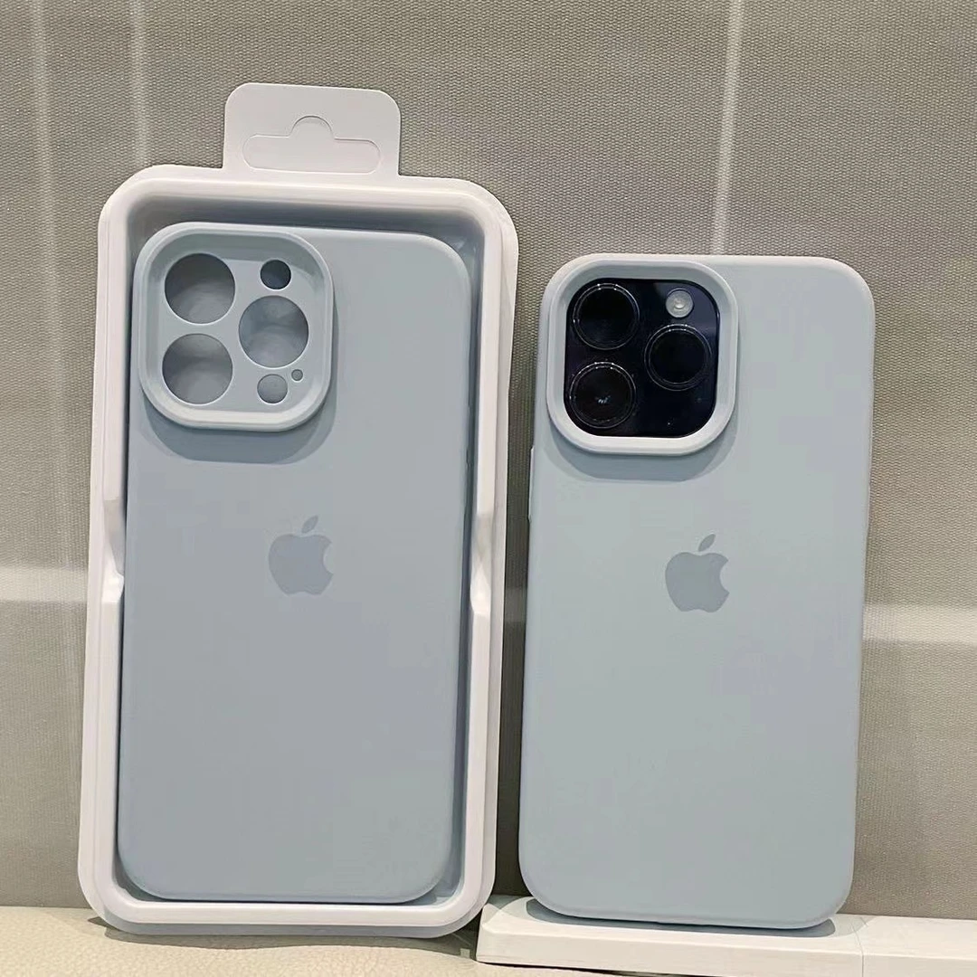 网红简约ins蓝灰色苹果14液态硅胶12/13ProMax高级感11Xr手机壳