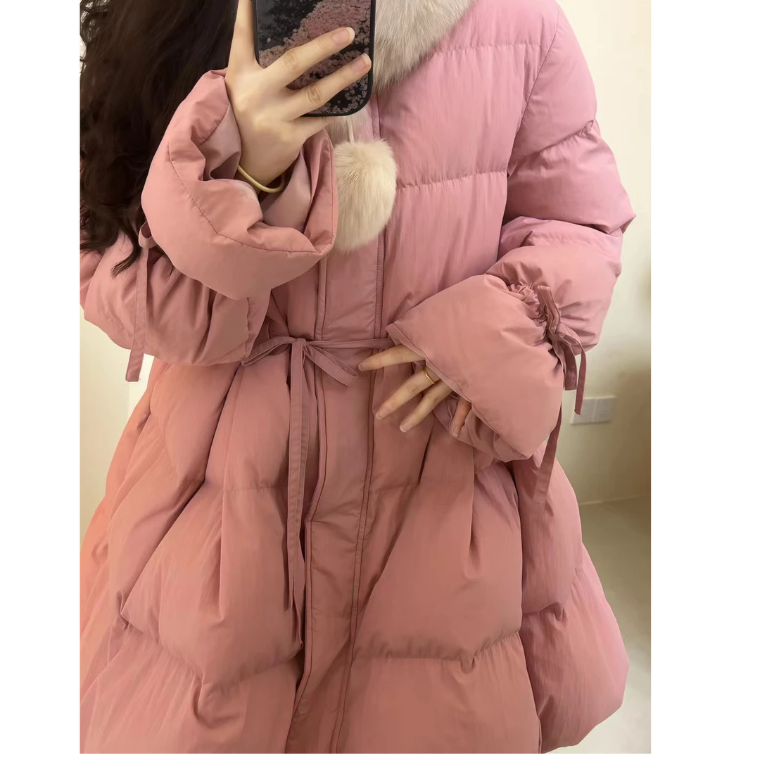 中长款羽绒服女收腰2024冬新款加厚保暖韩版甜美时尚大裙摆外套