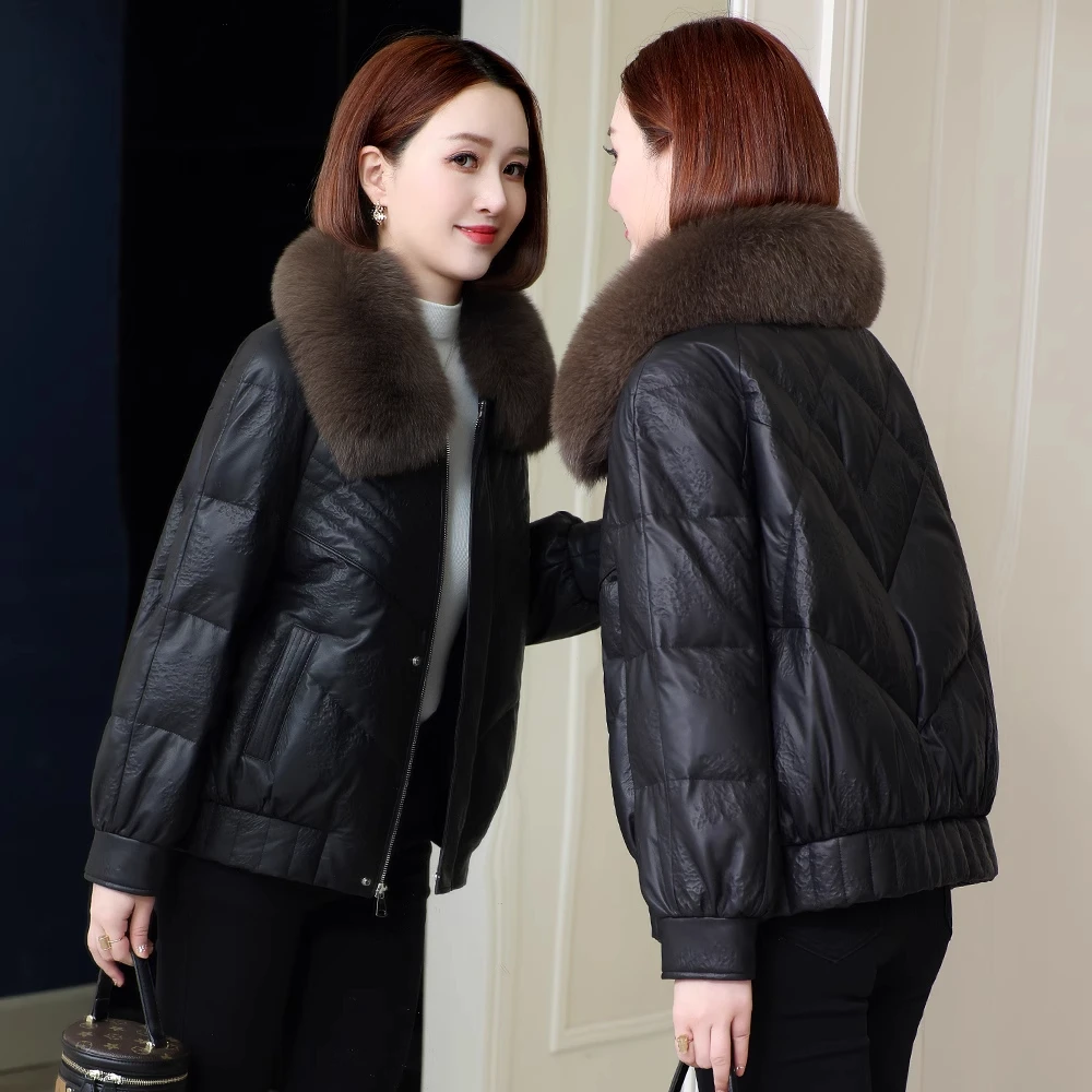 真皮羽绒服女2025年冬季新款短款海宁皮草绵羊皮宽松显瘦皮衣外套
