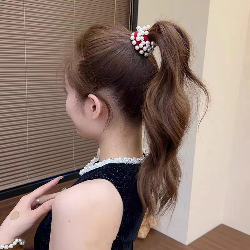 赫本风珍珠宽边面膜发圈钉珠发绳女气质高级感百搭扎发头绳发饰