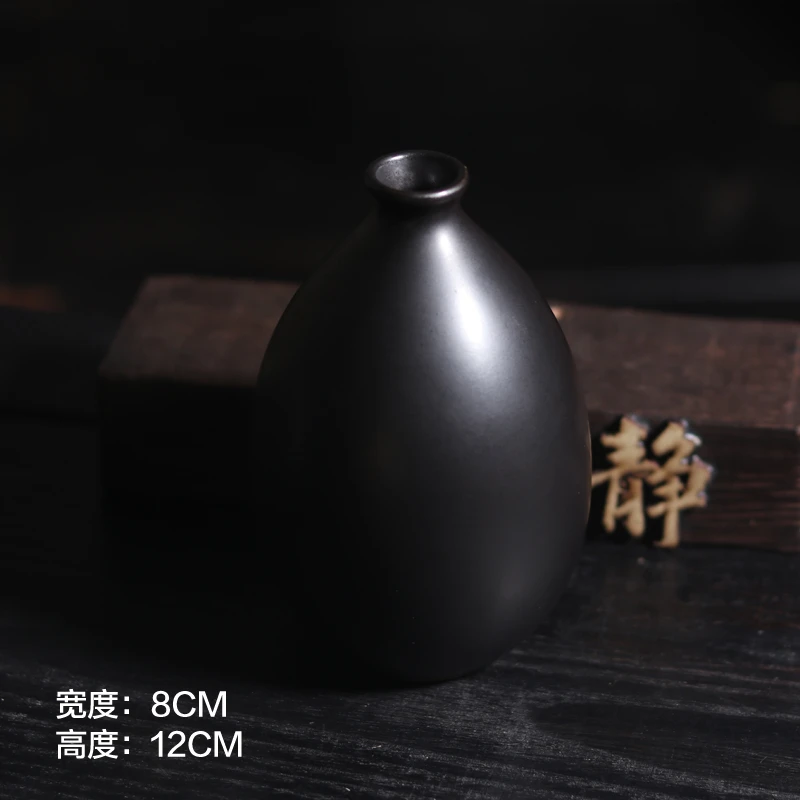 小花瓶摆件景德镇陶瓷桌面装饰禅意客厅中式插花黑色