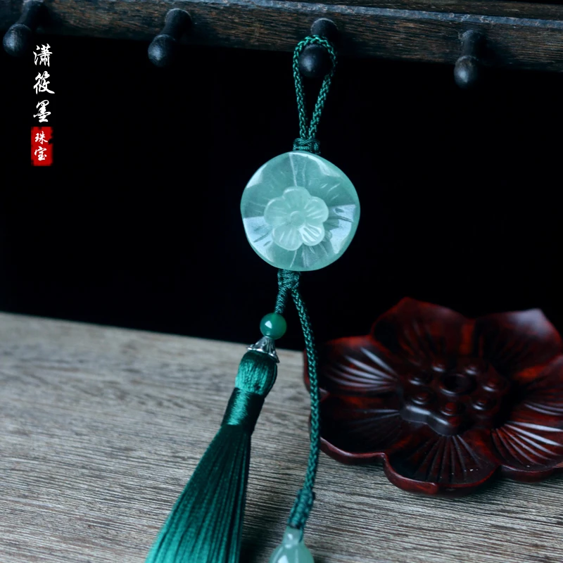 潇筱墨原创手工编制东陵玉荷叶衣襟挂饰包包挂饰古风流苏挂饰