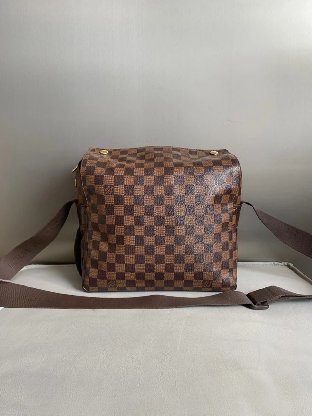 95新 LouisVuitton/路易威登 lv 棕棋盘格拉链邮差包斜挎包zs004