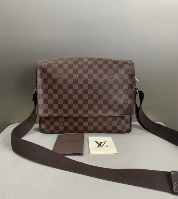 95新 LouisVuitton/路易威登 lv棕棋盘格翻盖邮差斜挎包单肩包