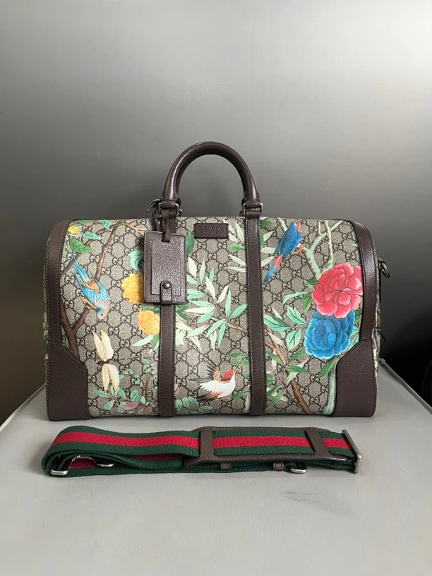 99新 GUCCI/古驰 98新花鸟系列老花拼皮45旅行袋健身包手提斜挎包