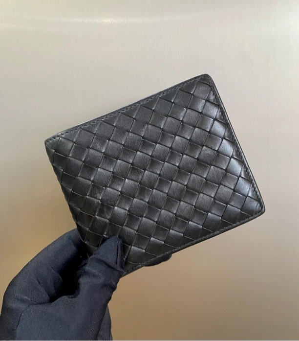 99新 BOTTEGA VENETA/葆蝶家 98新bv 黑色编织折叠钱包男士钱夹