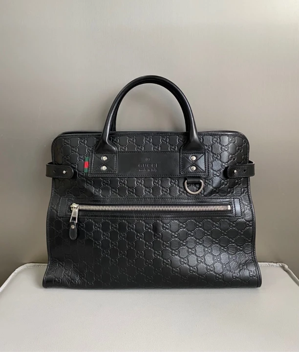 95新 GUCCI/古驰 古驰全皮压纹手提包男士公文包男包