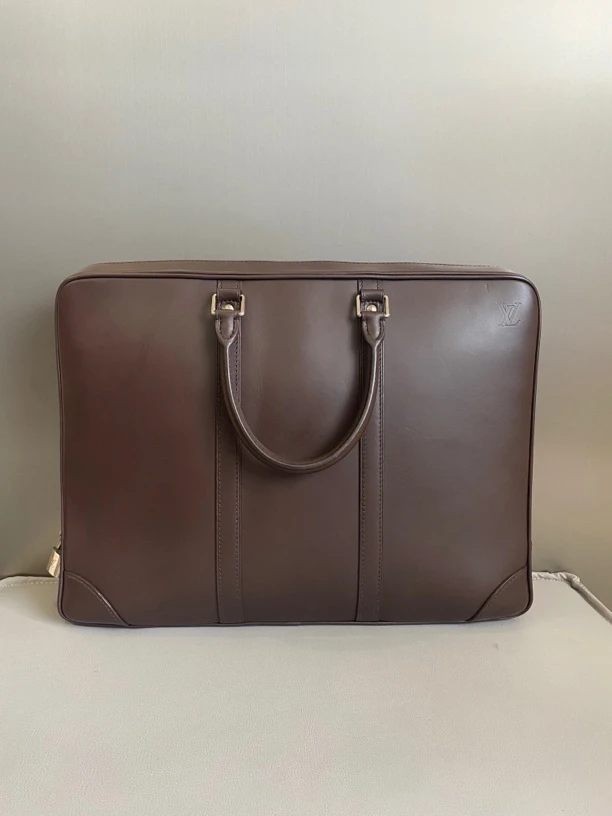99新 LouisVuitton/路易威登 98新棕色全皮手提包公文包男包